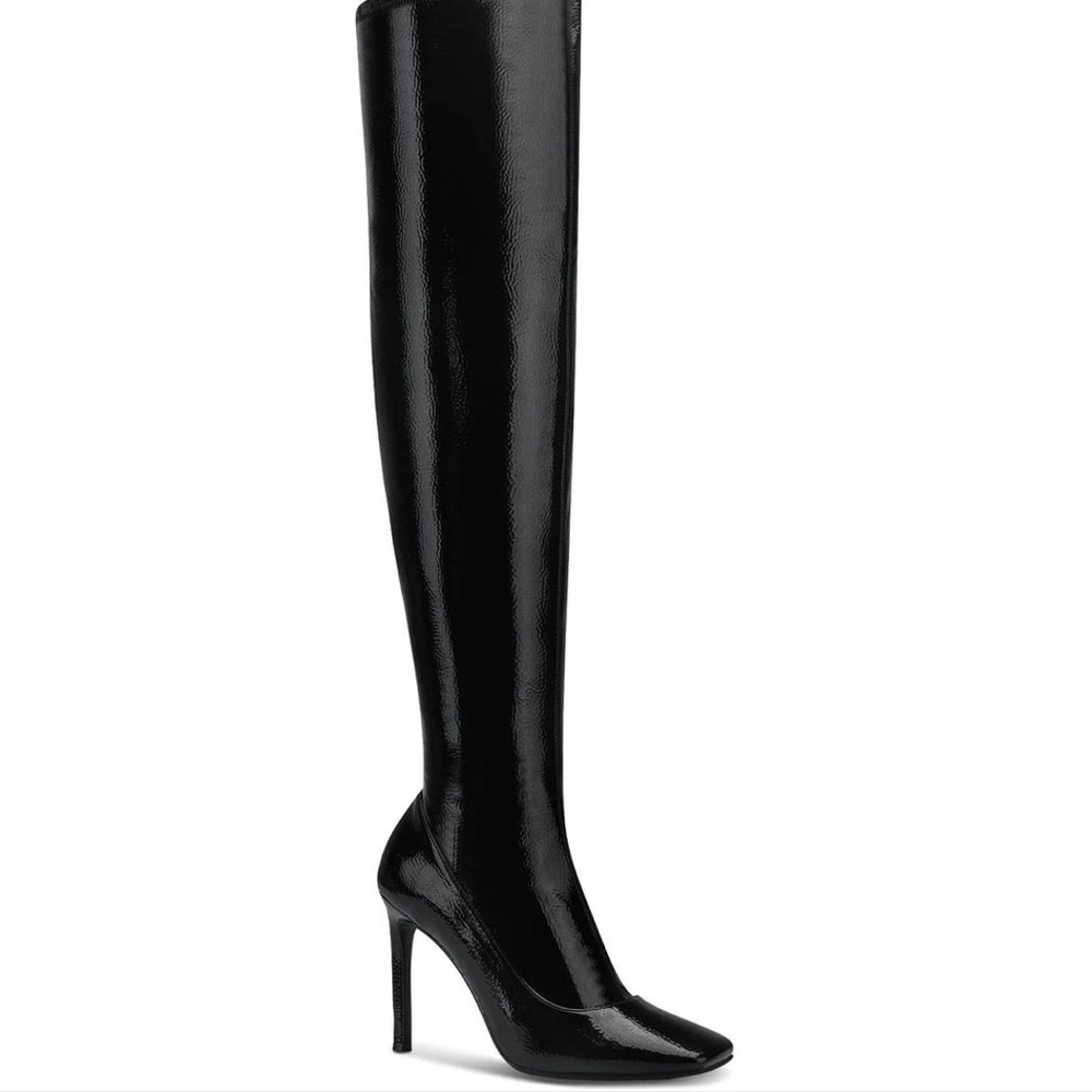 INC KEENAH PATENT SQUARE TOE THIGH-HIGH BOOTS